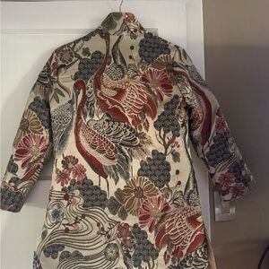 Floral Crane Patterned Blazer